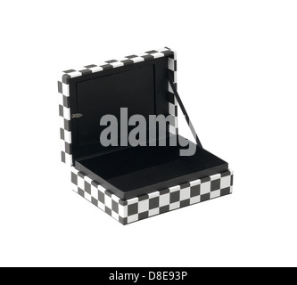 schwarz / weiß eröffnete Papier Schmuck-Box mit dem leeren Raum Stockfoto