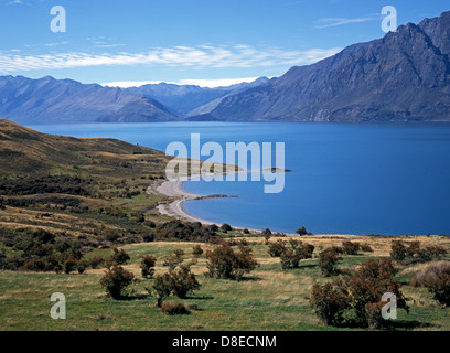 Blick auf Lake Wanaka, Region Otago, Südinsel, Neuseeland. Stockfoto