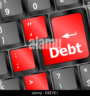 Schulden, die rote Taste auf Computer-Tastatur-Taste Stockfoto