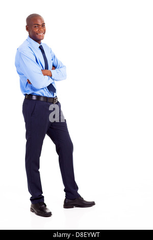 junge schwarze Geschäftsmann Ganzkörper Portrait isoliert auf weiss Stockfoto