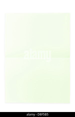 Grünbuch-Blatt gefaltet in zwei Hälften auf einem weißen Hintergrund isoliert Stockfoto