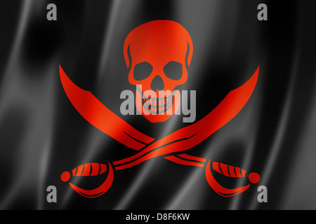 Piratenflagge Jolly Roger, dreidimensional zu rendern, seidige Textur Stockfoto