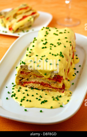 Aubergine und Paprika Terrine. Rezept zur Verfügung. Stockfoto
