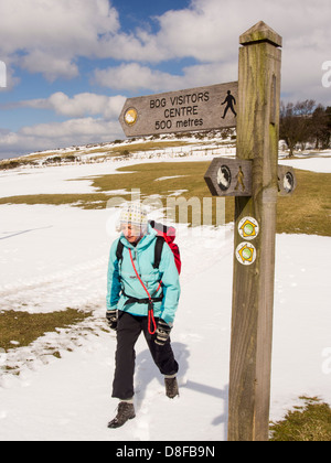 Eine Frau zu Fuß auf den Stiperstones, Shropshire, UK. Stockfoto