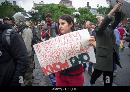 Aktivisten versammeln sich in Union Square in New York zum protest gegen die Monsanto company Stockfoto