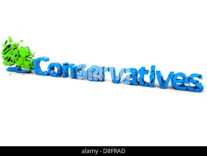 Zerbröckelndes Logo der Konservativen Partei, Kernkonzept der Tory-Partei Stockfoto