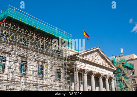 Fassade des Congreso de Los Diputados in Werken. Madrid, Spanien. Stockfoto