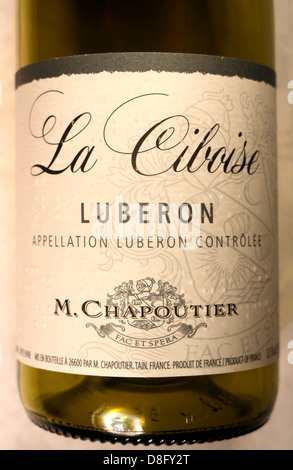 La Ciboise Luberon Chapoutier Cotes du Rhone white Blanc Wein Etikett auf der Flasche. 131861 Wine Flasche Stockfoto