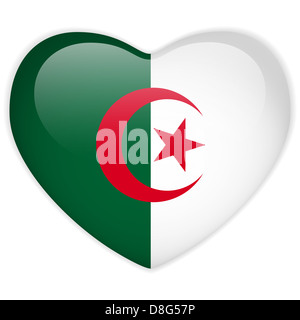 Vektor - Herz Algerien Fahne glänzend Knopf Stockfoto