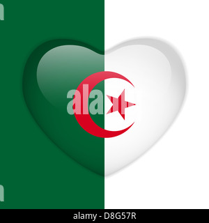 Vektor - Herz Algerien Fahne glänzend Knopf Stockfoto