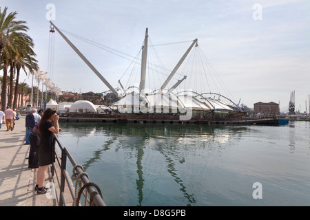 Die Bigo Aufzug Kran Pavillon, alten Hafen Genua, Italien Stockfoto