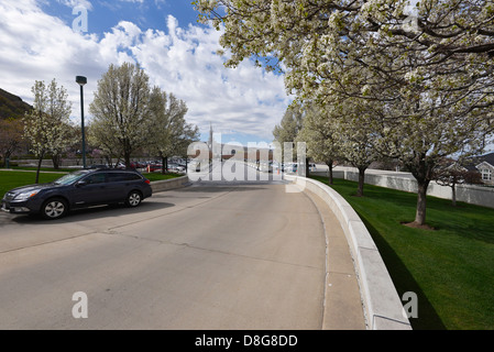 Einfahrt in die Tempel der Mormonen in Bountiful, Utah. Stockfoto