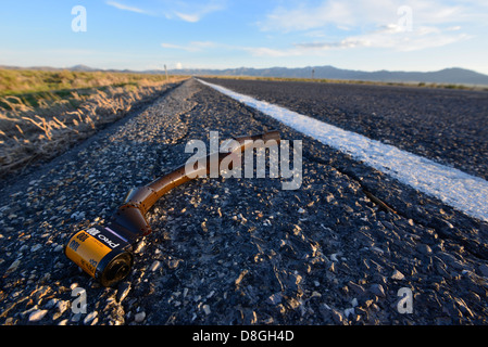 Ausrangierte Filmrolle an der Seite der Autobahn im Bereich des großen Beckens von Utah. Stockfoto