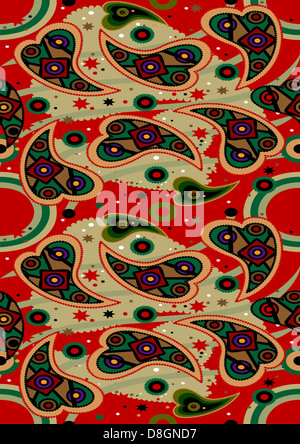 Lebendige Paisley auf einem roten nahtlose Hintergrund Stockfoto