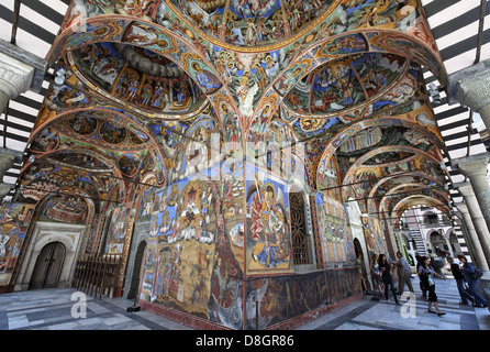 Bulgarien, Rila-Kloster, UNESCO-Weltkulturerbe, Abtei des Heiligen Ivan Rilski, Hauptkirche, Fresken, Wandmalereien, Stockfoto