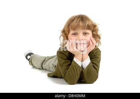 Hübscher Junge Junge isoliert in weiß Stockfoto