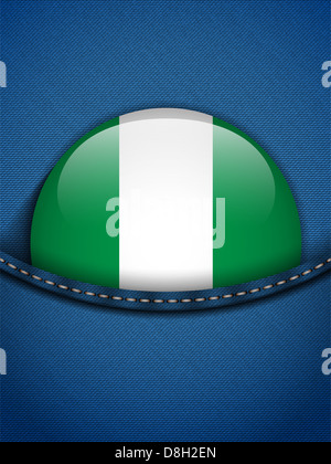 Vektor - Schaltfläche "Nigeria Flagge" in Jeans-Tasche Stockfoto