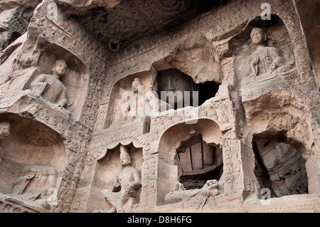 Geschnitzte Buddhas an die Yungang Grotten, Datong, China Stockfoto