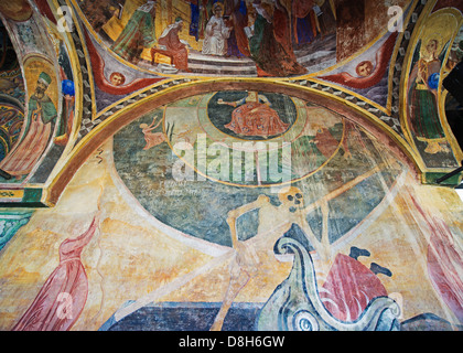 Europa, Bulgarien, Troyan Kloster, Kirche der Heiligen Jungfrau, Wandbild Fresken von Zahari Zograf, Sensenmann Stockfoto