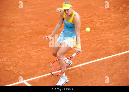29.05.2013 Paris, Frankreich. Angelique Kerber Deutschlands in Aktion während des Spiels zwischen Angelique Kerber Deutschlands und Jana Cepelova der Slowakei in die zweite Runde der French Open von Roland Garros. Stockfoto