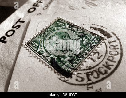 Grün halben Penny britische Stempel Poststempel Stockport Cheshire England UK Stockfoto