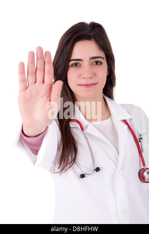 Junger Arzt machen Stop-Schild Stockfoto