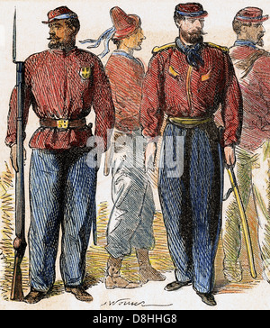 Italienische Einigung (1859-1924). Italienischen Freiwilligen "Rothemden" genannt. Farbige Gravur "L'Illustration", 1860. Stockfoto