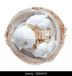 Kokosnuss-Eis in Kokos-Frucht mit Beschneidungspfad Stockfoto