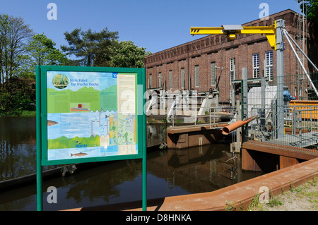 hydroelektrischen Kraftwerk Oldenburg auf Hunte Fluss, Oldenbuger Land, Niedersachsen, Deutschland Stockfoto