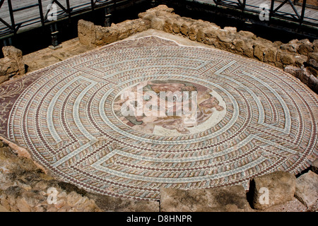 Mosaischen Etage im Haus des Dionysos an antike römische Ruinen, archäologische Stätte Paphos, Zypern Stockfoto