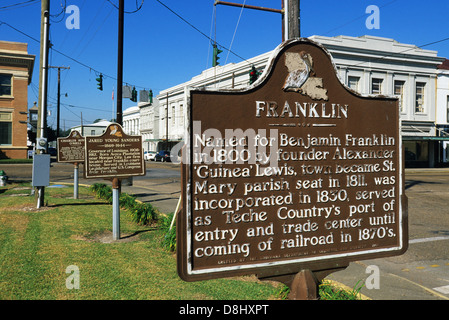 Elk283-4424 Louisiana, Cajun Country, Franklin, Ortstafel Stockfoto