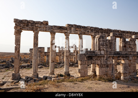 Pompeius Apameia (Apameia) oder Afamia (Arabisch) Teil des römischen Reiches in Syrien gemacht. Cardo Maximus Straße mit Spalten. Stockfoto