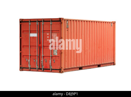Leuchtend rote Metall Versand Frachtcontainer isoliert auf weiss Stockfoto