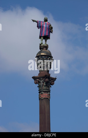 Statue von Christopher Columbus in Barcelona Barcelona Fußball t-Shirt Stockfoto