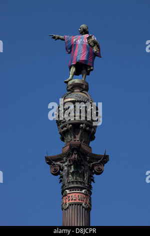 Statue von Christopher Columbus in Barcelona Barcelona Fußball t-Shirt Stockfoto