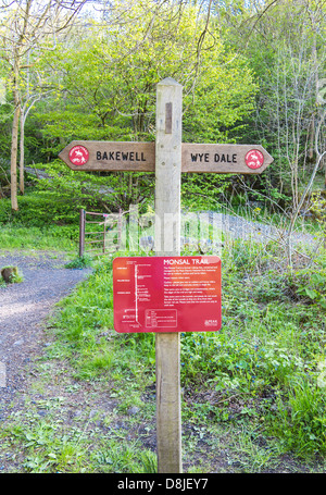 Wegweiser auf dem Monsal Trail in der Nähe von Bakewell, Derbyshire, England. Stockfoto