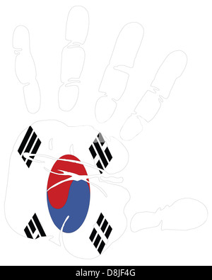 Südkorea Flagge Handabdruck Stockfoto