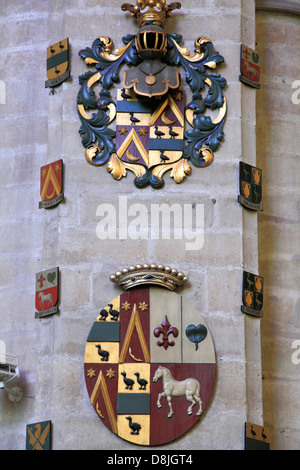 Niederlande, Haarlem, St. Bavo Kirche, Innenraum, Reliefs, Wappen, Stockfoto