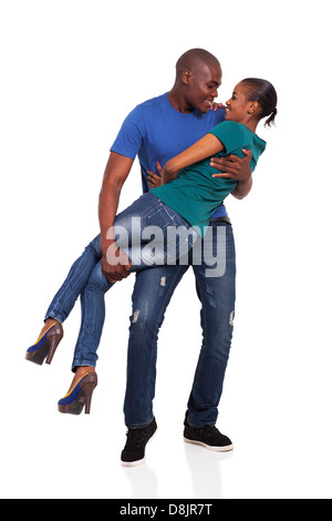 verspielte junge afrikanische paar auf weiß Stockfoto