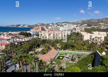 Ansicht von Almunecar und Majuelo Park, Costa Tropical, Andalusien, Spanien Stockfoto