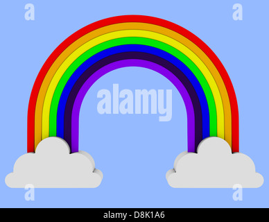 3D Rendering eines Regenbogens überspannt zwei Wolken Stockfoto