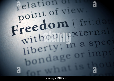 Wörterbuch-Definition des Wortes Freiheit. Stockfoto