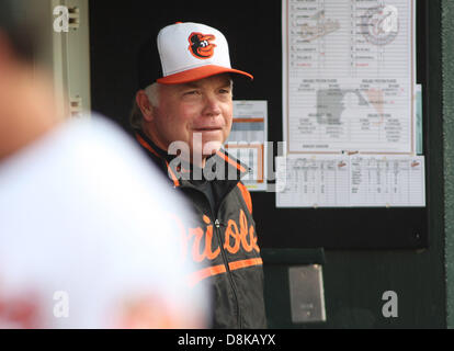 Baltimore, MD, USA. 30. Mai 2013. Baltimore Orioles Manager Buck Showalter (26). Washington Nationals Vs Baltimore Orioles an Oriole Park at Camden Yards am 22. Mai 2013 in Baltimore, Maryland. Bildnachweis: Cal Sport Media/Alamy Live-Nachrichten Stockfoto