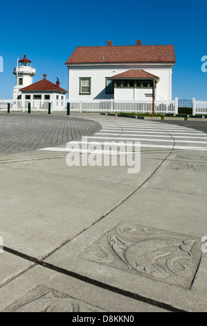Mukilteo Lighhouse (gegr. 1906) an den Ufern des Puget Sound, Mukilteo, Washington, USA Stockfoto