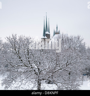 Kathedrale gesehen von Petersberg, Erfurt, Thüringen, Deutschland Stockfoto