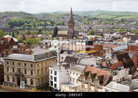 Exeter, UK, gesehen von der Spitze der Kathedrale Stockfoto