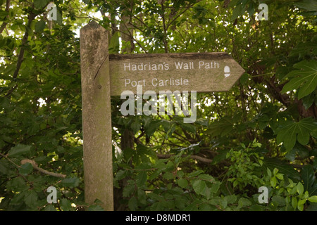 Wegweiser entlang der Hadrian's Wall Path Stockfoto