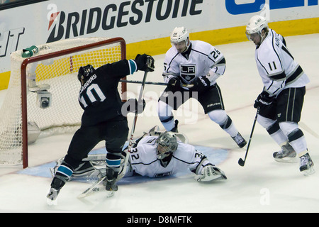 Eine Paddel Speichern von LA Kings Torwart Jonathan schnell Duing 2013 NHL 2. Runde Playoffs gegen die San Jose Sharks Stockfoto