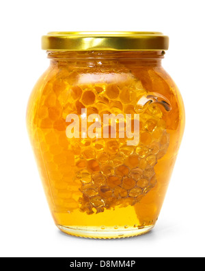 Honig Glas isoliert auf weiss Stockfoto