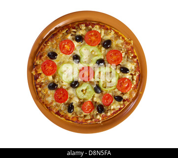 .Home Pizza mit Tomaten und Auberginen Stockfoto